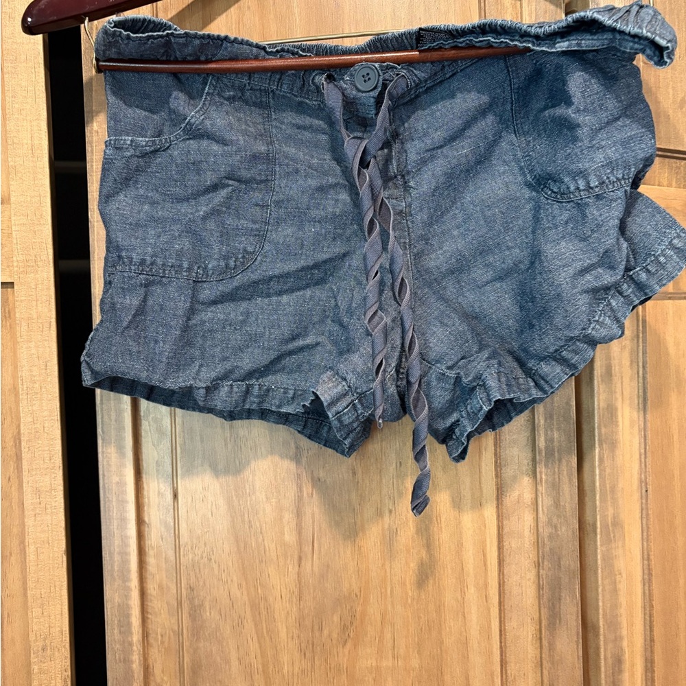 New York & Company Blue Linen Shorts with Drawstring